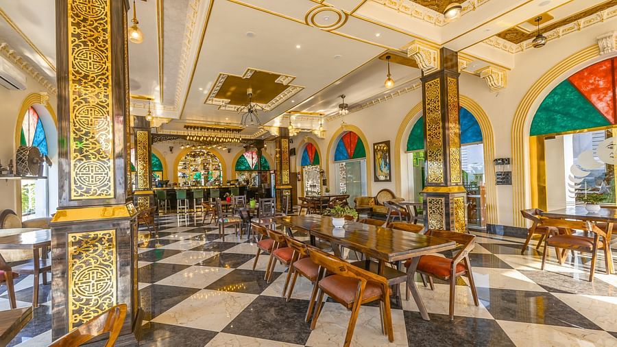 an image of the dining space with the chairs and tables neatly arranged